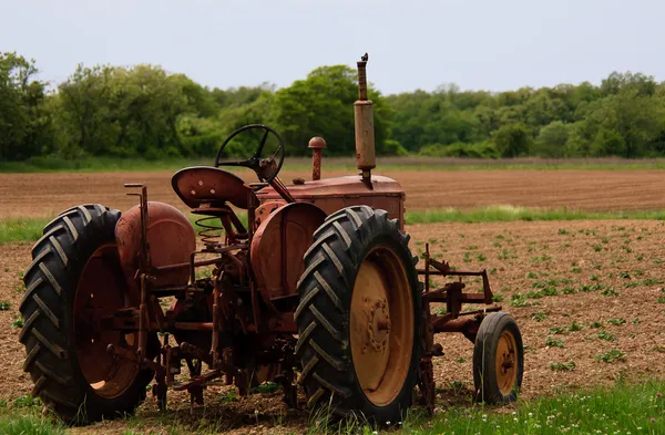 Старый сельскохозяйственный трактор в поле — стоковое фото