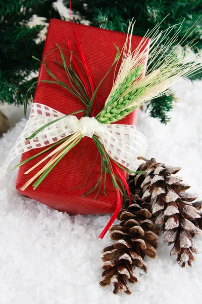 Verpacktes rotes Geschenk mit Weizen — Stockfoto