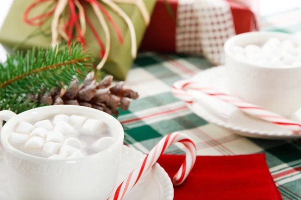 Hot Chocolate Cocoa Drinks with Candy Canes — Stock Photo, Image