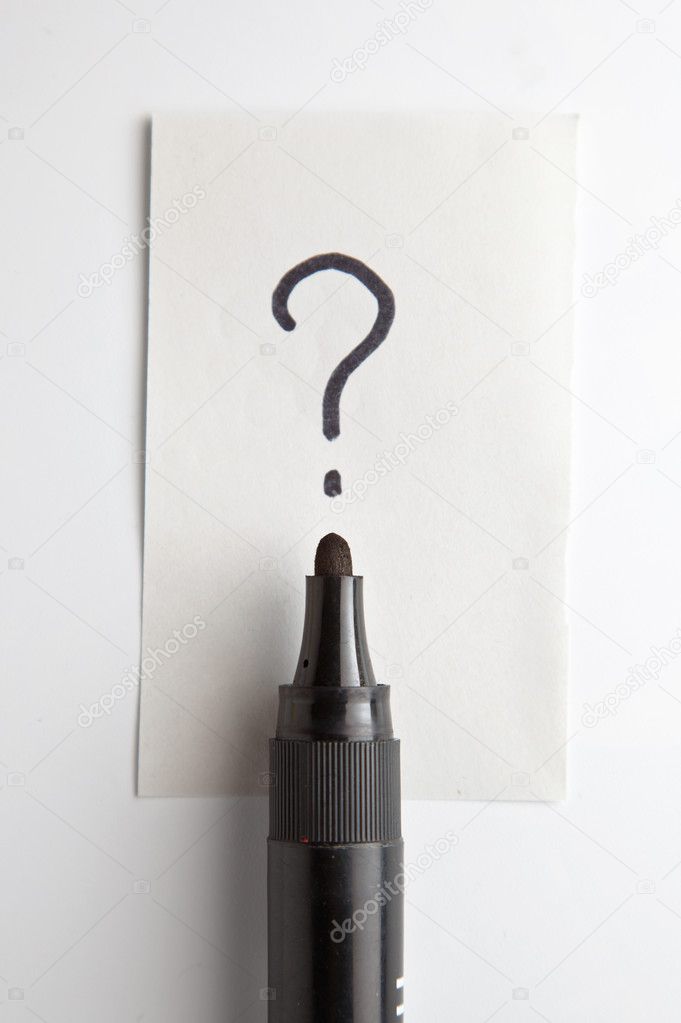 Question mark over a black pen