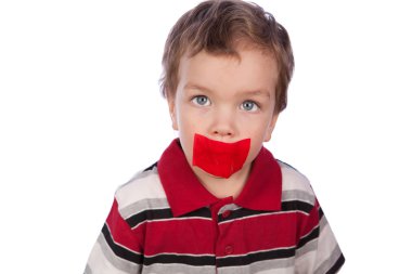 The boy's mouth by red tape clipart