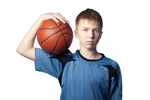Adolescente segura bola em sua mão — Fotografia de Stock