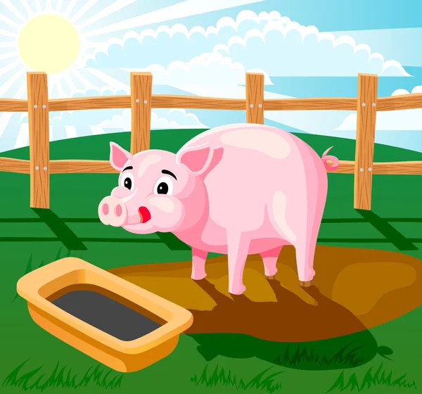 站在泥浆和从槽喝的小猪 图片已到容易编辑图层 — 图库矢量图片