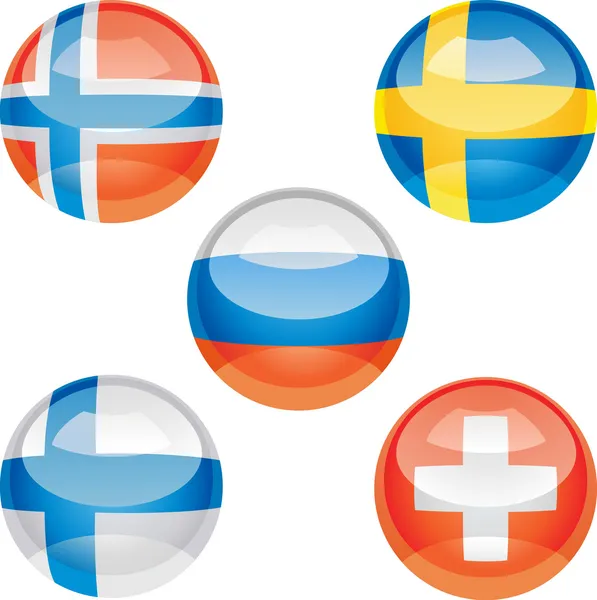 Extra Glossy Vector Flag Buttons Nation Flag Icons — Stock Vector