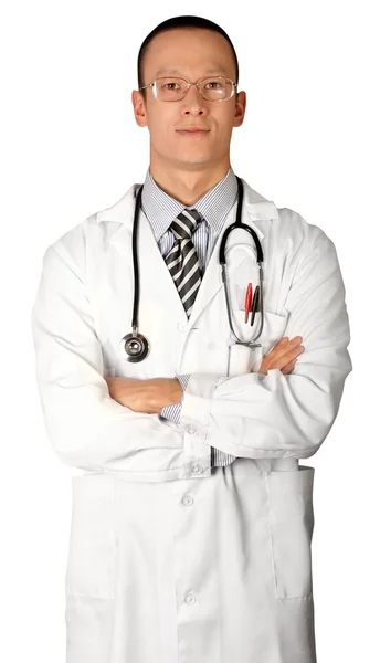 Läkare i glasögon leenden på kamera — Stockfoto