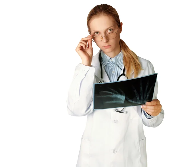 Doctora mujer con imagen de rayos X — Foto de Stock