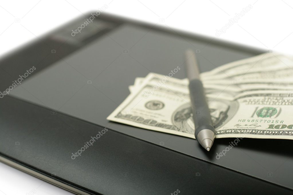 Graphic tablet with pen and money
