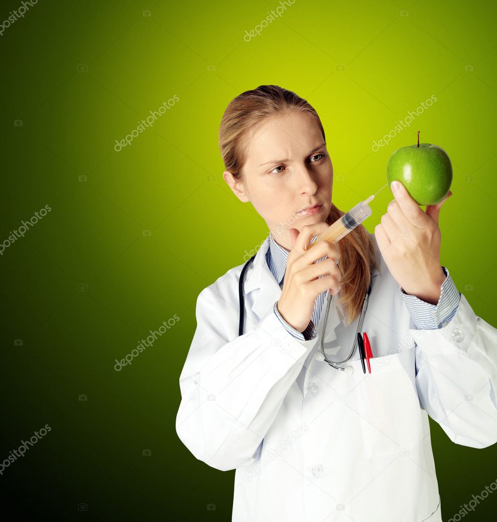 Scientist woman with apple