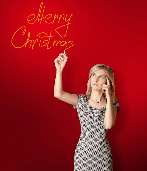 Affärskvinna skriva god jul — Stockfoto