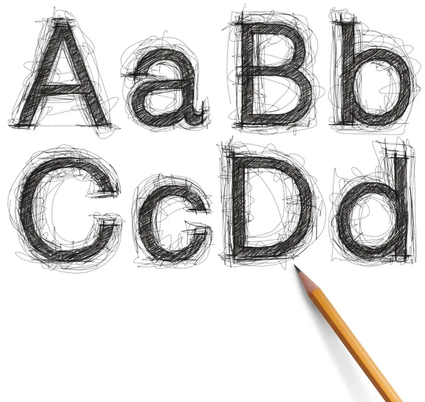 Sketch letters and numbers with pencil new — Stock Photo, Image