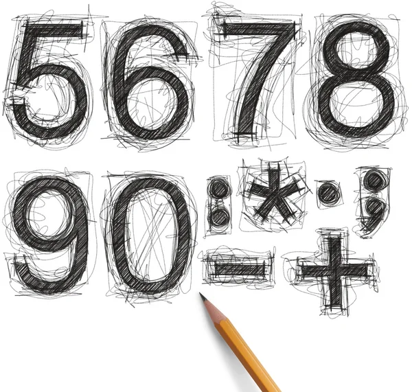 Boceto de letras y números con lápiz nuevo — Foto de Stock