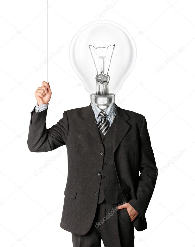 Business man turn on hith bulb head