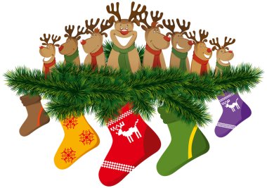 Christmas reindeer with christmas socks clipart