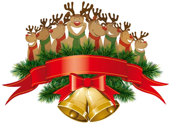 Renna di Natale con campane di Natale — Vettoriale Stock