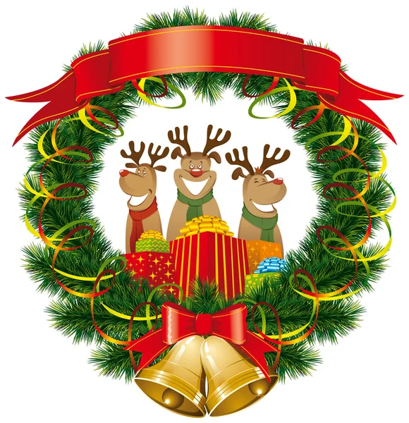 Noel reindeer ile Noel çanları — Stok Vektör
