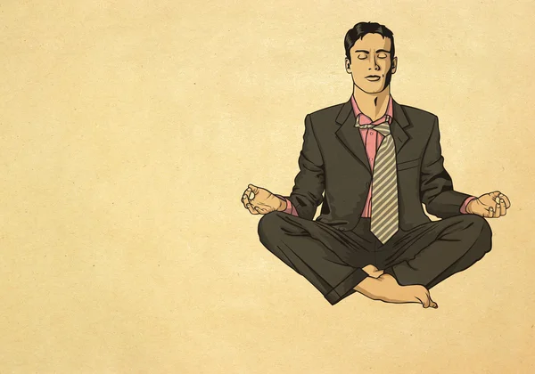 Uomo d'affari in loto posa meditando — Foto Stock