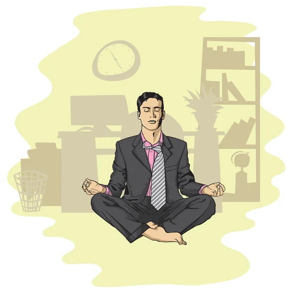 Бизнесмен в позе лотоса медитирует — стоковое фото