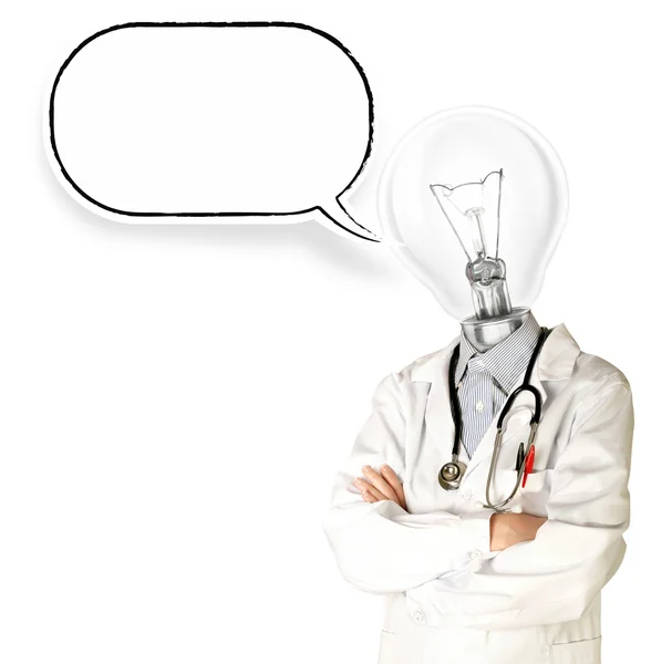 Doctor con cabeza de lámpara y burbuja de cómics —  Fotos de Stock
