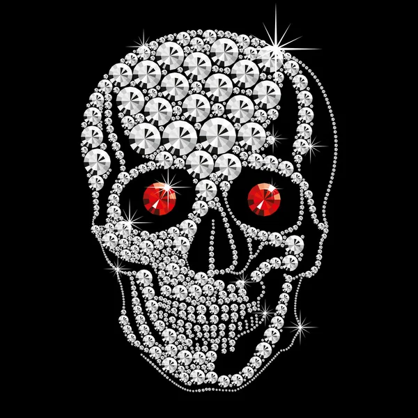 Diamond skull with red eyes — Stock Vector