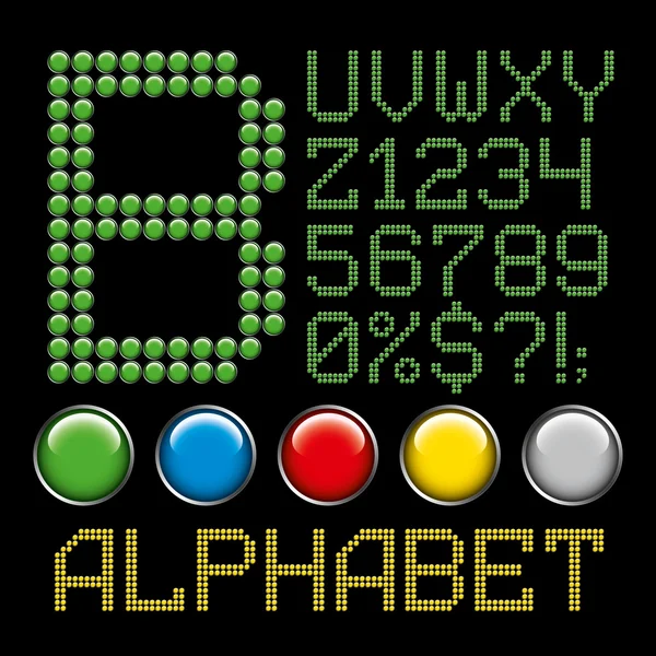 Botões verdes letras alfabeto —  Vetores de Stock