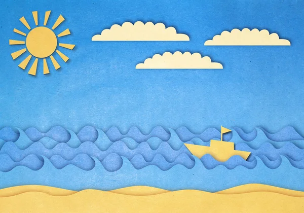 Applique Barco Mar Com Nuvens Wawes Sol — Fotografia de Stock