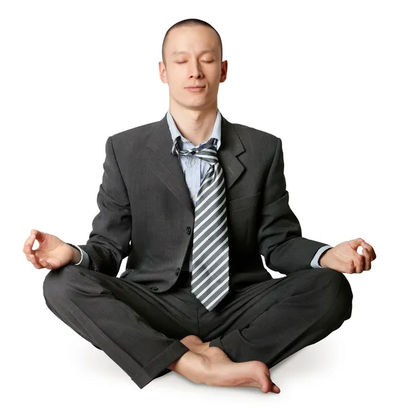Podnikatel Lotus Představují Meditaci Kanceláři — Stock fotografie
