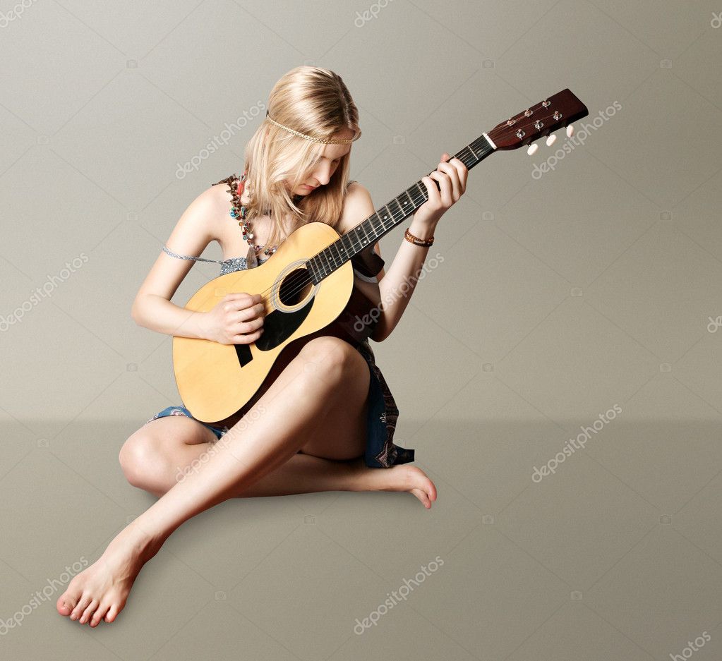 Hippie girl with the guitar Stock Photo by ©leedsn 4674579