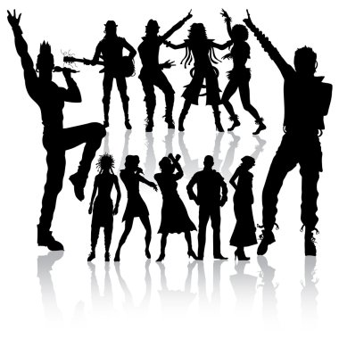 Vector dancing and singing peoples silhouette new set clipart