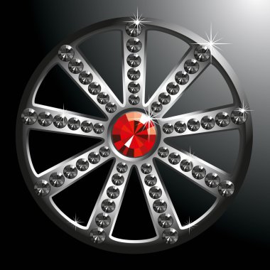 Vector expensive silver diamond wheel isolated on black backgroung clipart