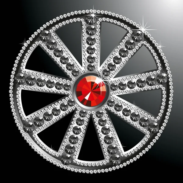 Vecteur Cher Diamant Argent Roue Isolé Sur Fond Noir — Image vectorielle