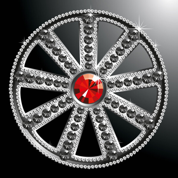 Vector expensive silver diamond wheel isolated on black backgroung