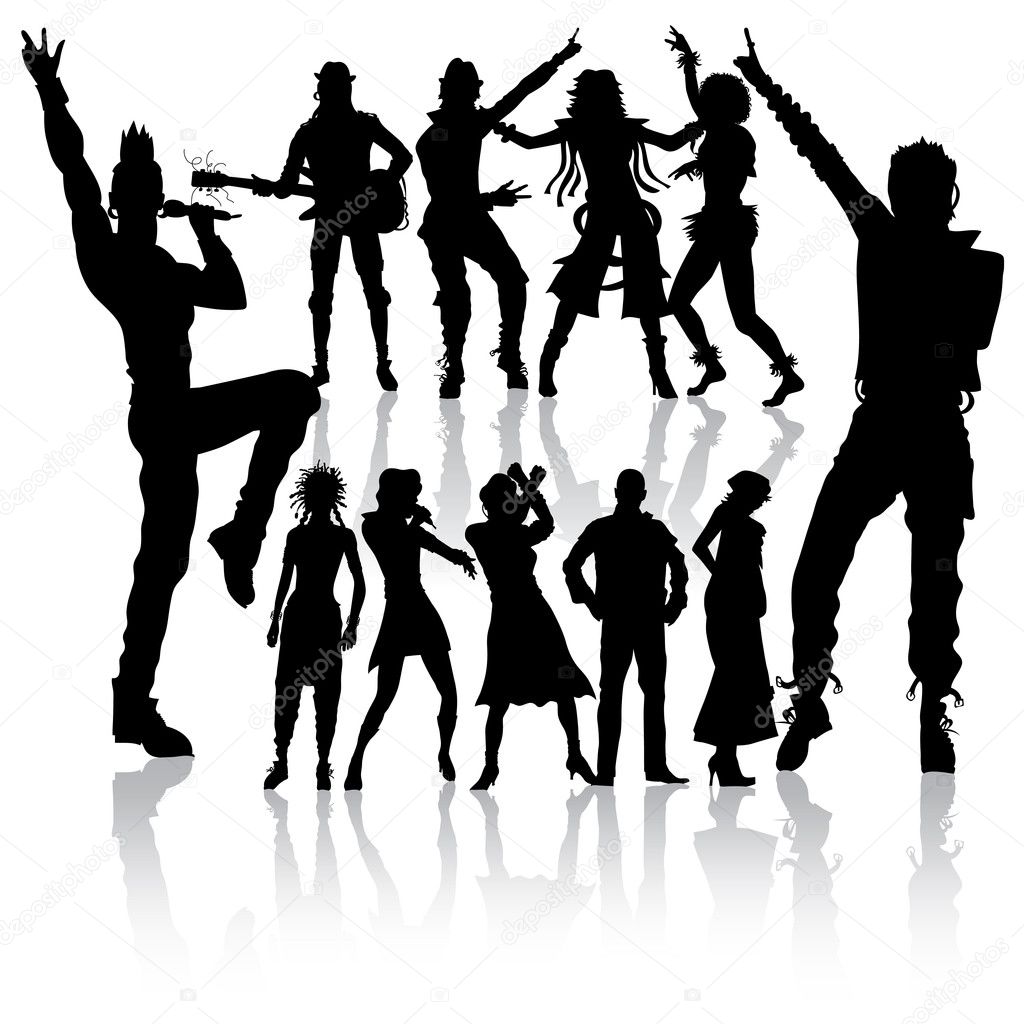 Vector dancing and singing peoples silhouette new set