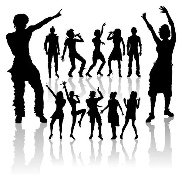 Διάνυσμα Χορό Και Τραγούδι Λαών Σιλουέτα Νέο Σύνολο — Διανυσματικό Αρχείο
