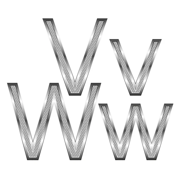 Vector Set Thin Diamond Metal Letters White — Stock Vector
