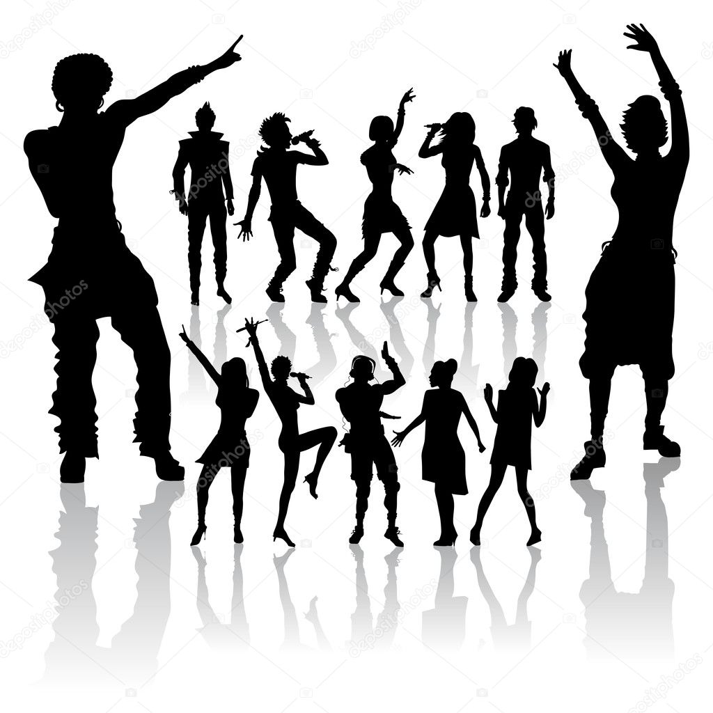 Vector dancing and singing peoples silhouette new set