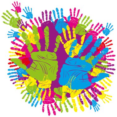 Vector color children's and parents' handprints means different symbols clipart