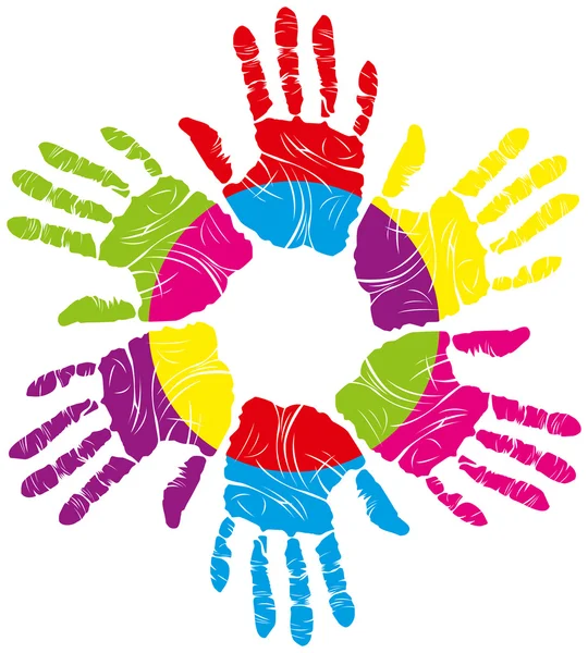 Wektor Kolor Dzieci Rodziców Handprints Oznacza Różne Symbole — Wektor stockowy