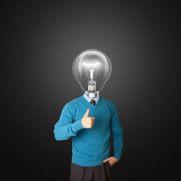 Giovane uomo d'affari con testa di lampada — Foto Stock