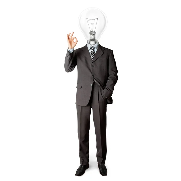 Volledige lengte business man met lamp-hoofd — Stockfoto