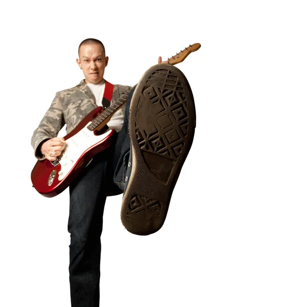 Rocker con guitarra y pie — Foto de Stock