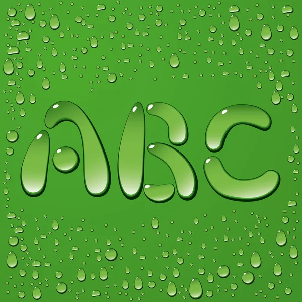 Water drop letters on green background — Stock Vector