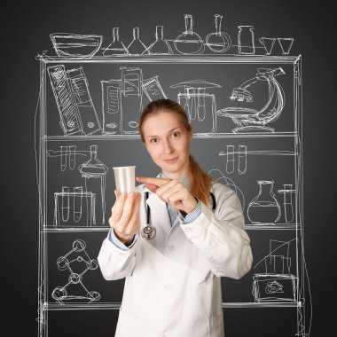 Doctor woman with cup for analysis clipart