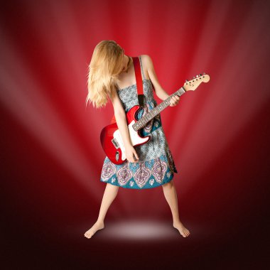 Hippie girl with electric guitar clipart