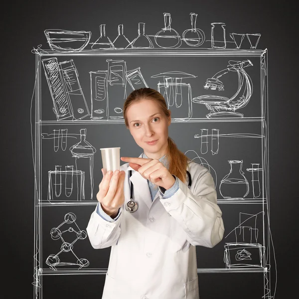 stock image Doctor woman with cup for analysis