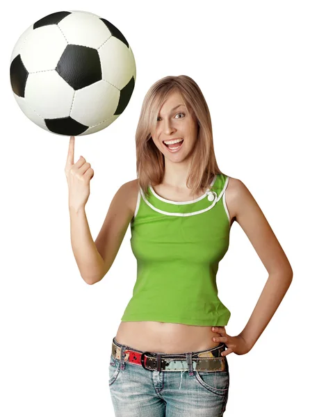 Futbol topu ile mutlu kız — Stok fotoğraf