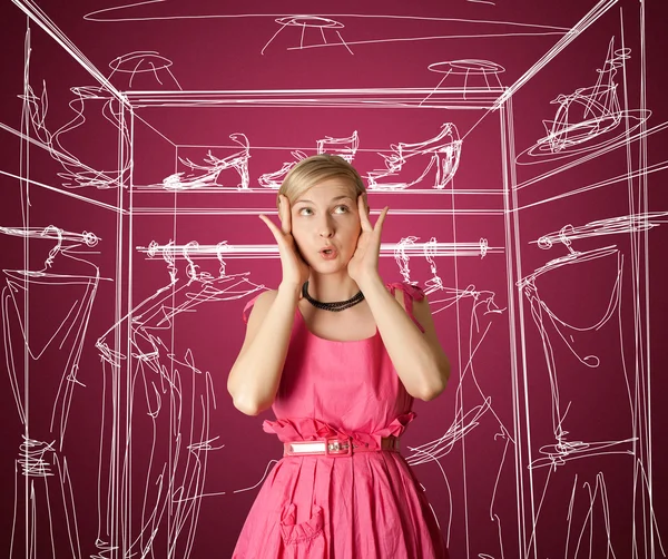 Surprised girl in pink — Stock Photo, Image