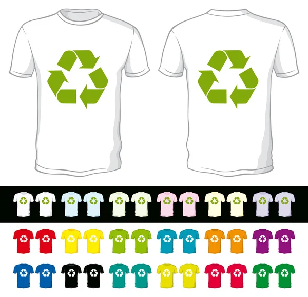 Pantalones cortos en blanco de un color diferente con símbolo de reciclaje — Vector de stock