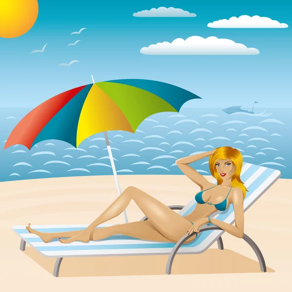 Femme sexy en bikini sur la plage 2 — Image vectorielle