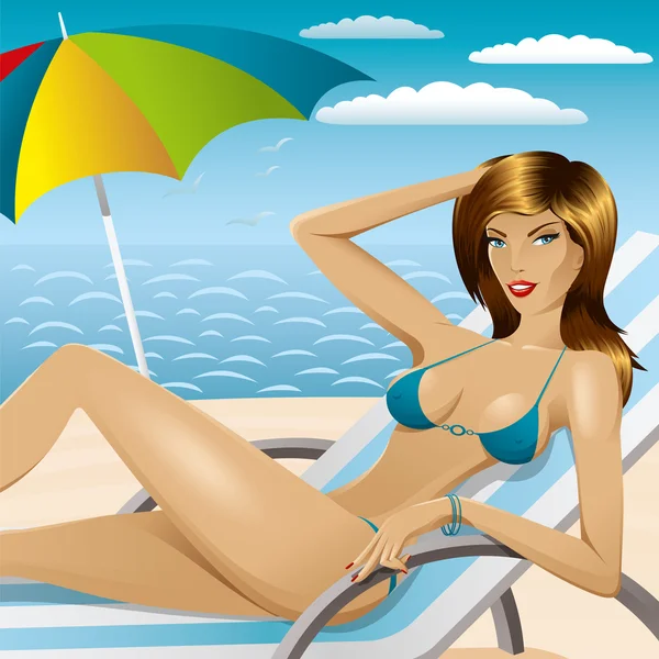 Mulher sexy em biquíni na praia 3 —  Vetores de Stock