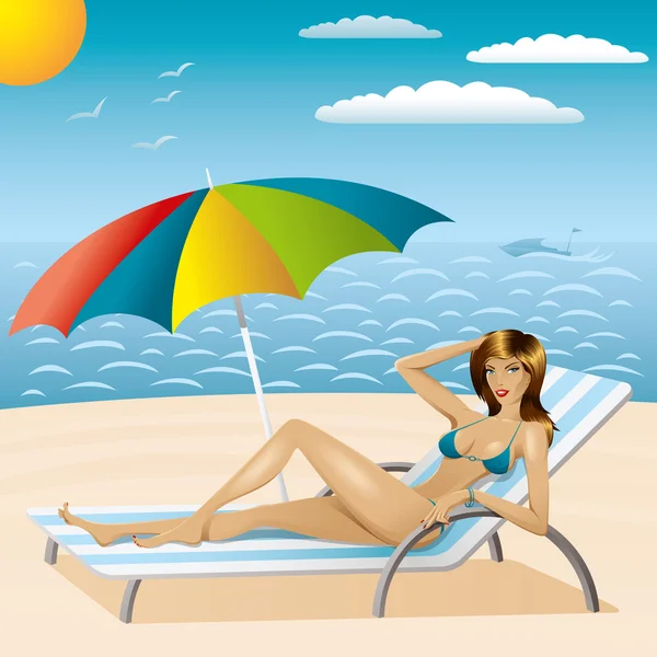 Sexy kobiety w bikini na plaży 3 — Wektor stockowy